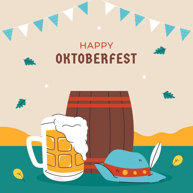 Ilustración plana para la celebración del festival de la cerveza Oktoberfest