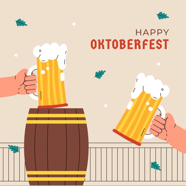 Ilustración plana para la celebración del festival de la cerveza Oktoberfest