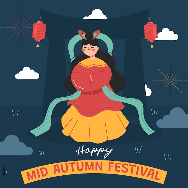 Vector gratuito ilustración plana para la celebración del festival chino del medio otoño