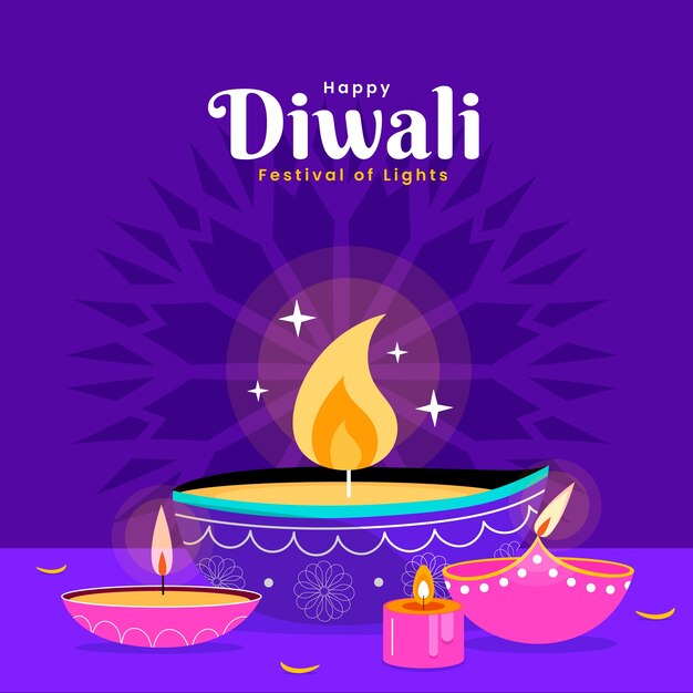 Ilustración plana para la celebración del festival diwali