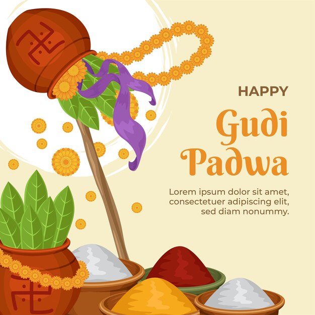 Ilustración plana de celebración del festival gudi padwa