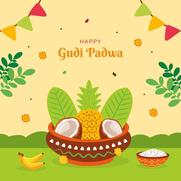Vector gratuito ilustración plana de celebración del festival gudi padwa