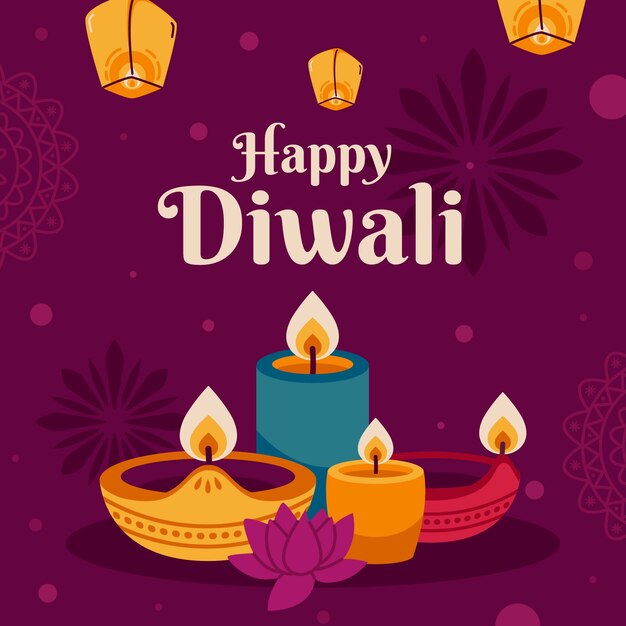 Ilustración plana para la celebración del festival hindú de diwali