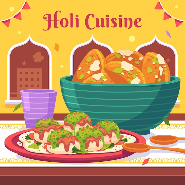 Ilustración plana para la celebración del festival de Holi.