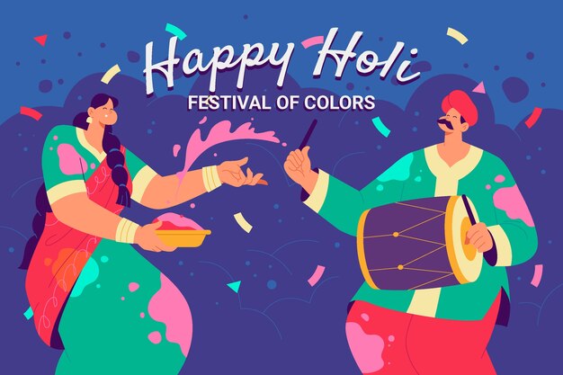 Ilustración plana para la celebración del festival de Holi