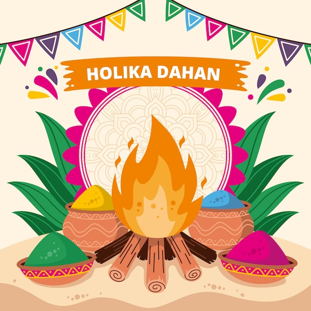 Vector gratuito ilustración plana de celebración del festival holika dahan