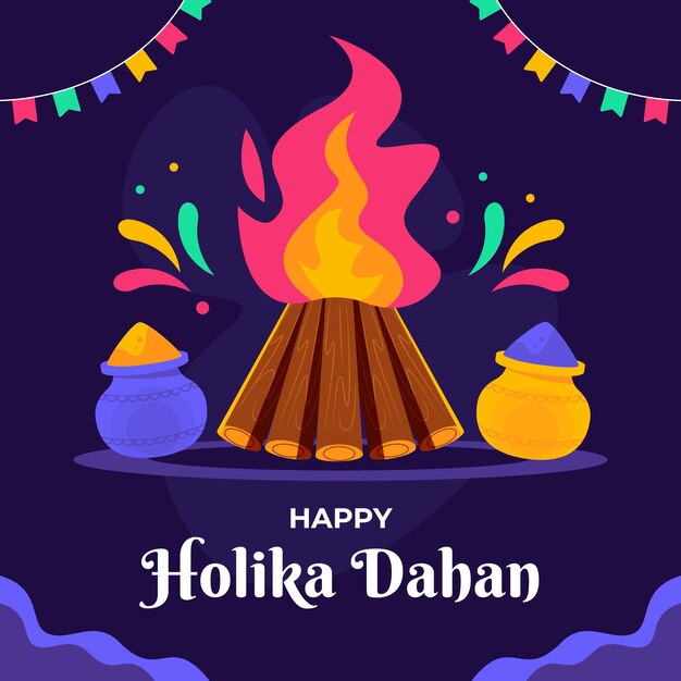 Ilustración plana de celebración del festival holika dahan