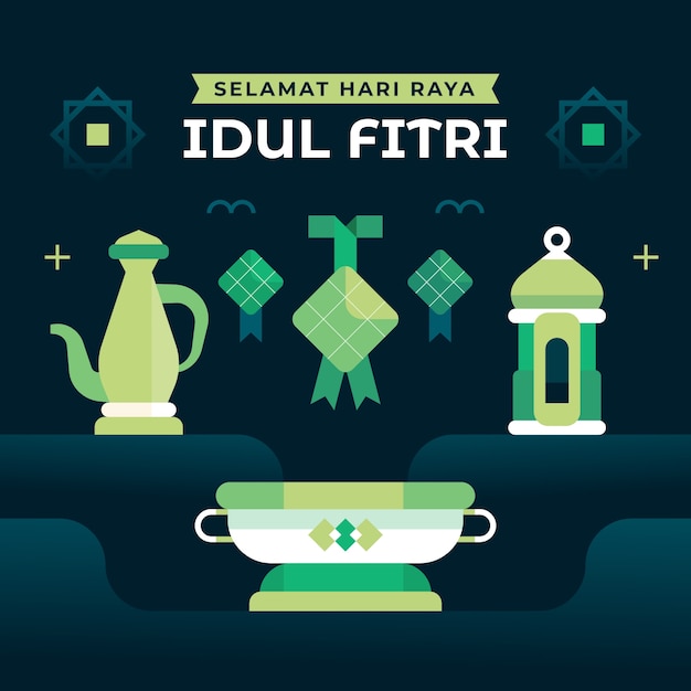 Vector gratuito ilustración plana para la celebración del festival islámico eid al-fitr