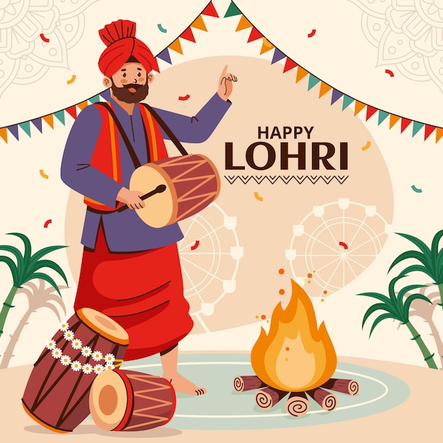 Ilustración plana para la celebración del festival lohri