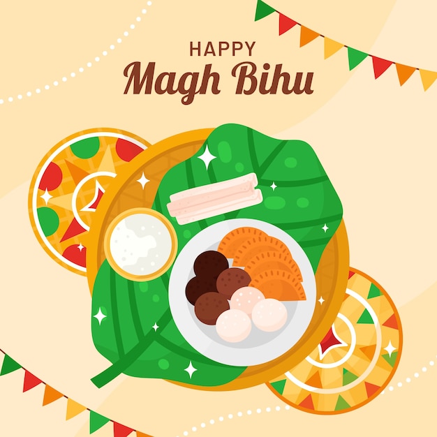 Vector gratuito ilustración plana para la celebración del festival magh bihu