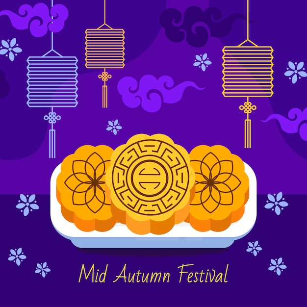 Vector gratuito ilustración plana para la celebración del festival del medio otoño.