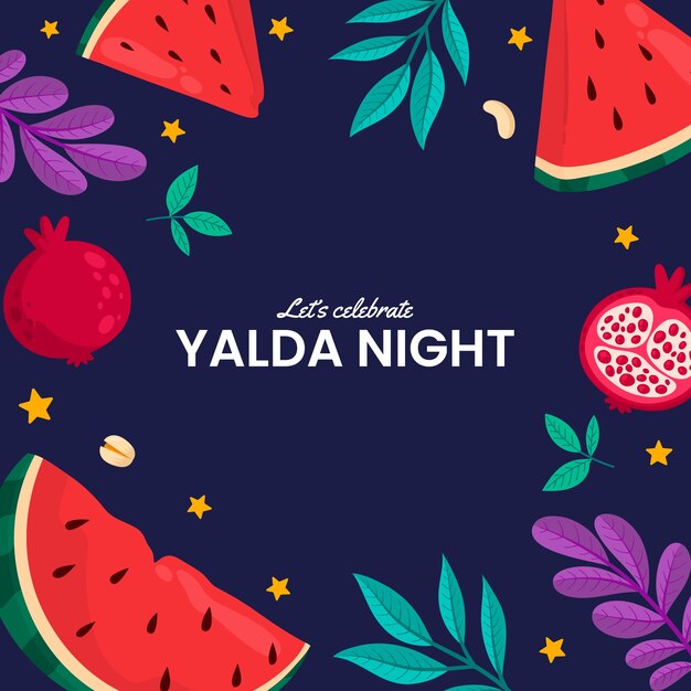 Ilustración plana para la celebración del festival nocturno de yalda con fruta.
