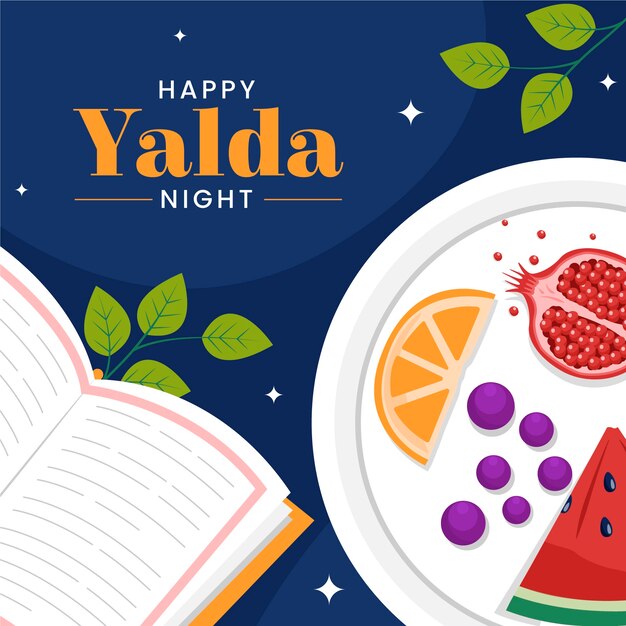 Ilustración plana para la celebración del festival nocturno de yalda con fruta.