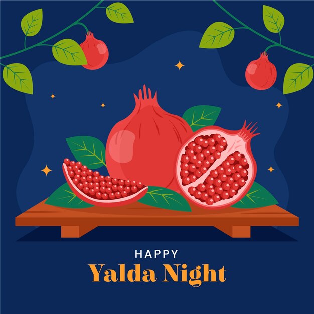 Ilustración plana para la celebración del festival nocturno de yalda con fruta.