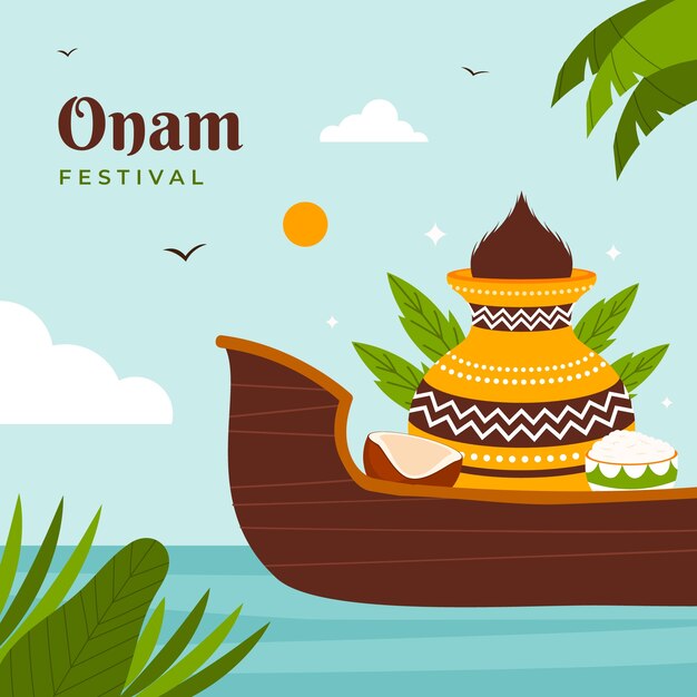 Ilustración plana para la celebración del festival onam