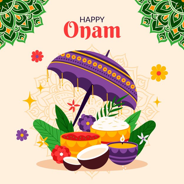 Ilustración plana para la celebración del festival onam