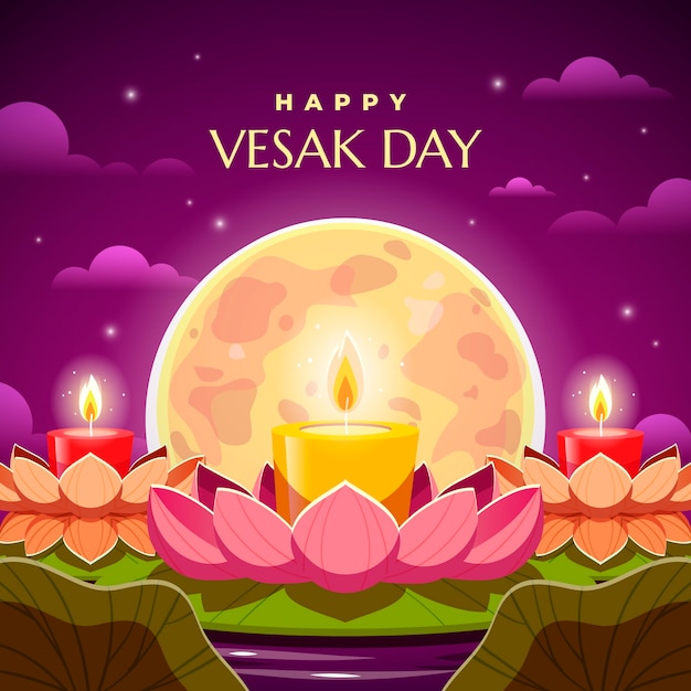 Ilustración plana para la celebración del festival vesak