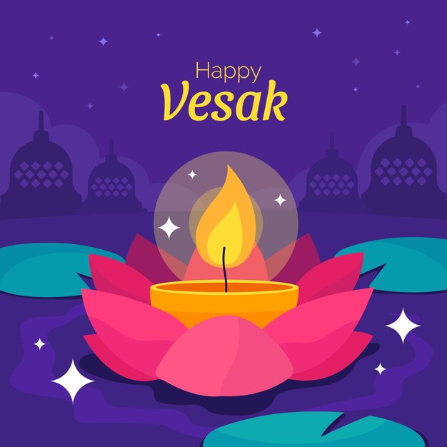 Ilustración plana para la celebración del festival vesak