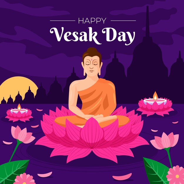 Ilustración plana para la celebración del festival vesak
