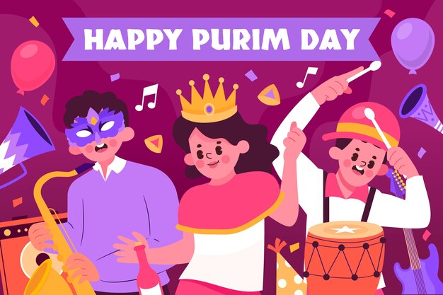 Vector gratuito ilustración plana para la celebración de la festividad de purim