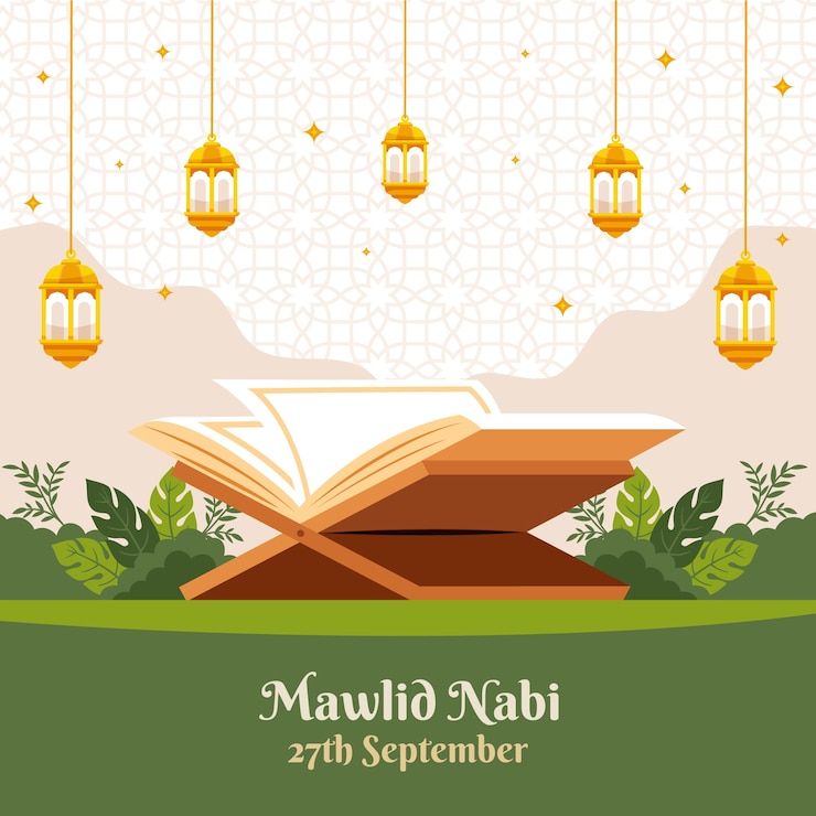 Vector gratuito ilustración plana para la celebración de la fiesta islámica mawlid al-nabi