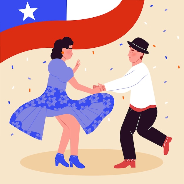 Ilustración plana para la celebración de fiestas patrias chilenas.