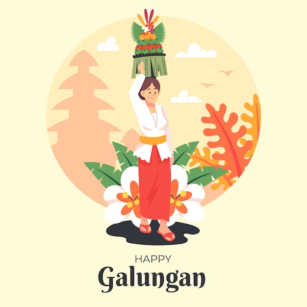 Ilustración plana para celebración galungan