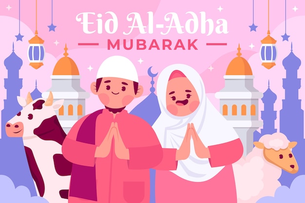 Vector gratuito ilustración plana para la celebración islámica de eid al-adha