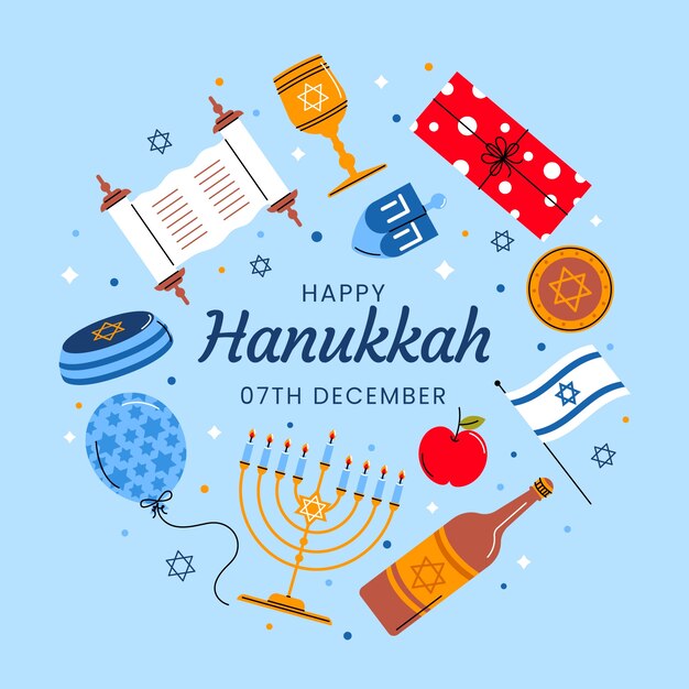Ilustración plana para la celebración judía de Hanukkah