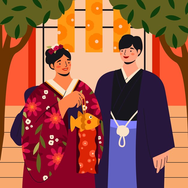 Ilustración plana de la celebración de la mayoría de edad japonesa