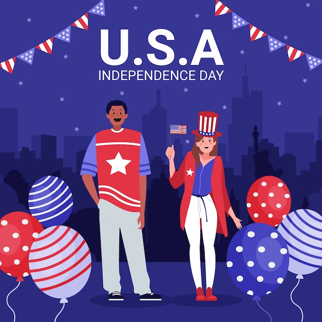 Ilustración plana para la celebración navideña del 4 de julio en estados unidos