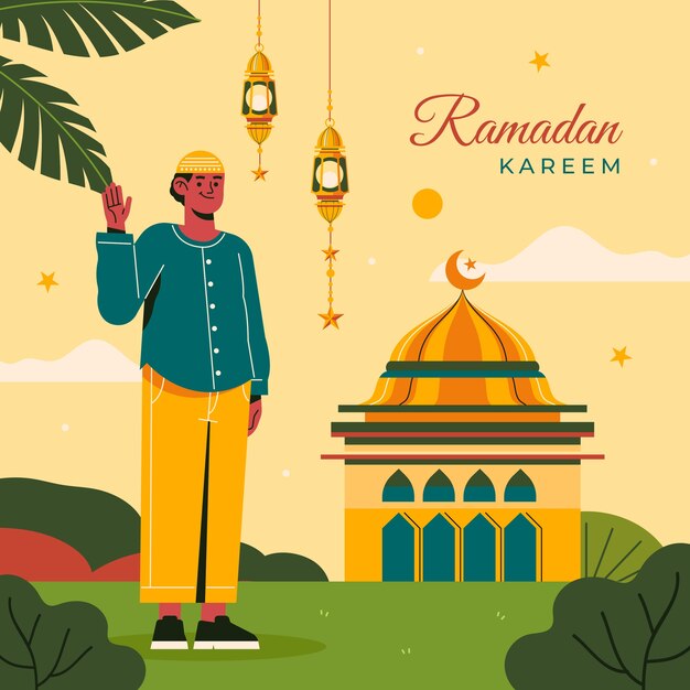 Ilustración plana de celebración de ramadán