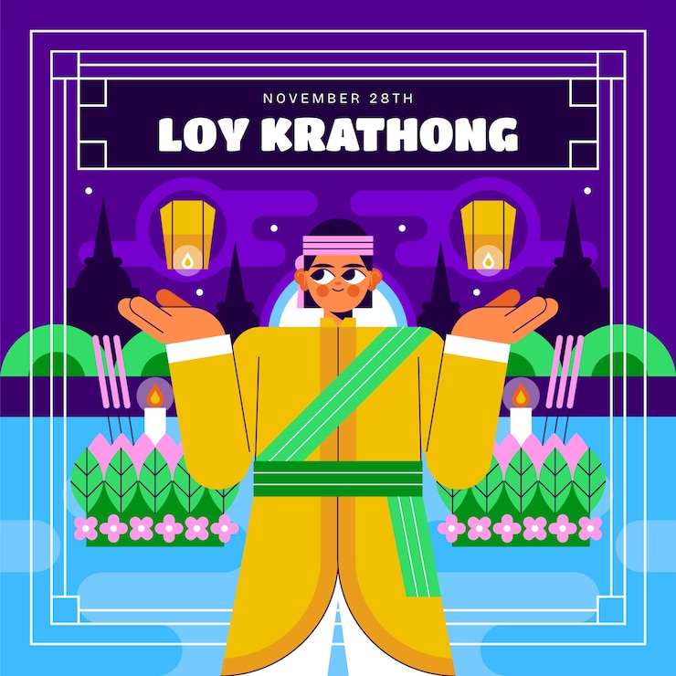 Vector gratuito ilustración plana para la celebración tailandesa de loy krathong