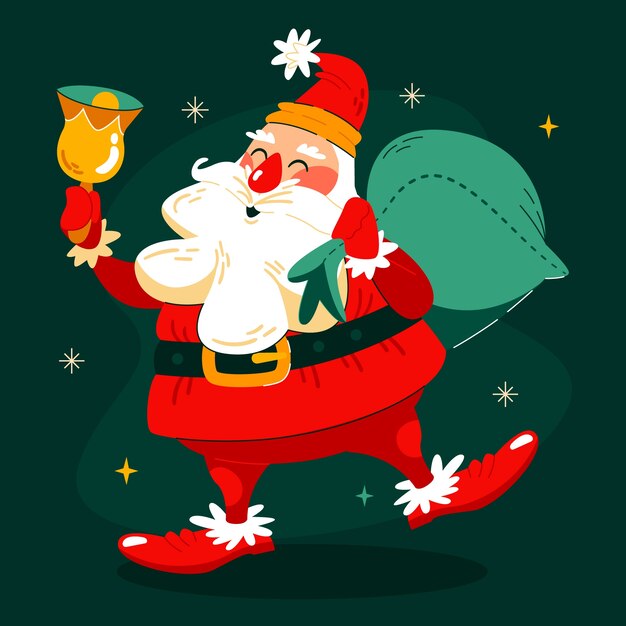 Ilustración plana para la celebración de la temporada navideña con dibujos animados de santa claus