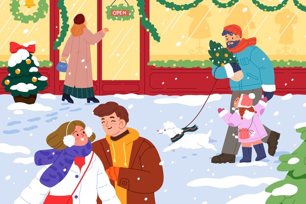 Ilustración plana para la celebración de la temporada navideña.