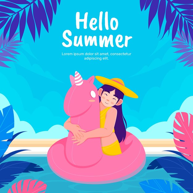 Ilustración plana para la celebración de la temporada de verano.