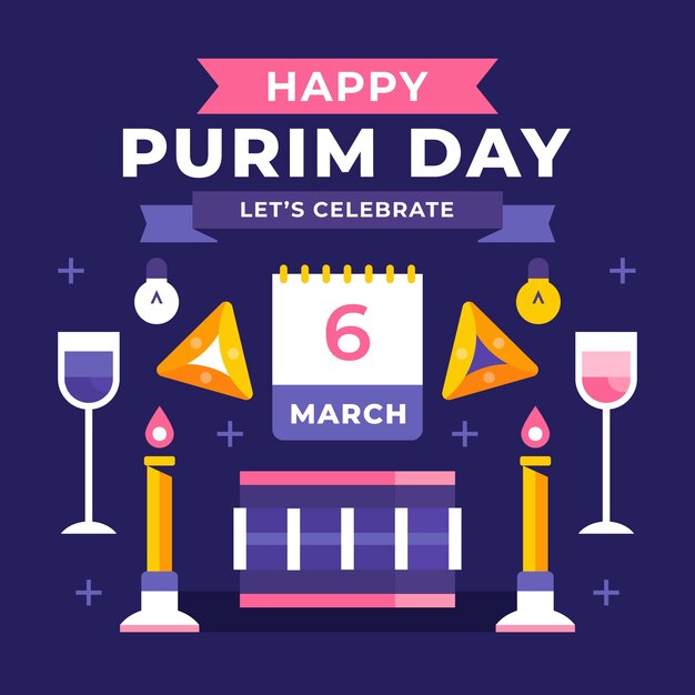 Ilustración plana de celebración de vacaciones de purim