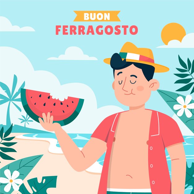 Ilustración plana para la celebración de verano de ferragosto italiano