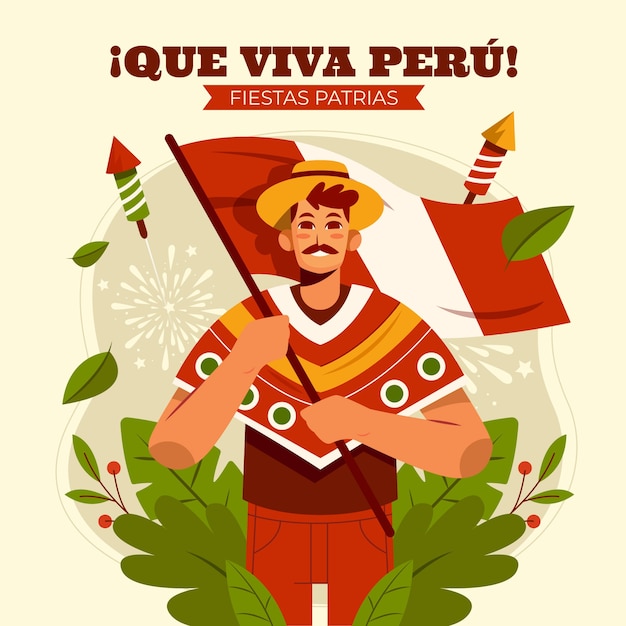 Vector gratuito ilustración plana para celebraciones de fiestas patrias peruanas.