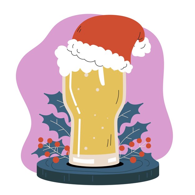 Ilustración plana de cerveza navideña