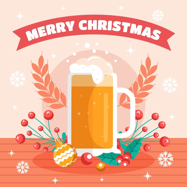 Ilustración plana de cerveza navideña