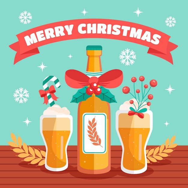 Ilustración plana de cerveza navideña
