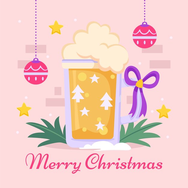 Ilustración plana de cerveza navideña