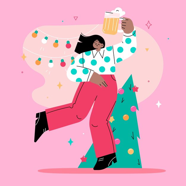 Ilustración plana de cerveza navideña