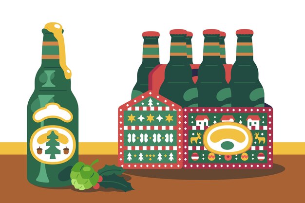 Ilustración plana de cerveza de temporada navideña