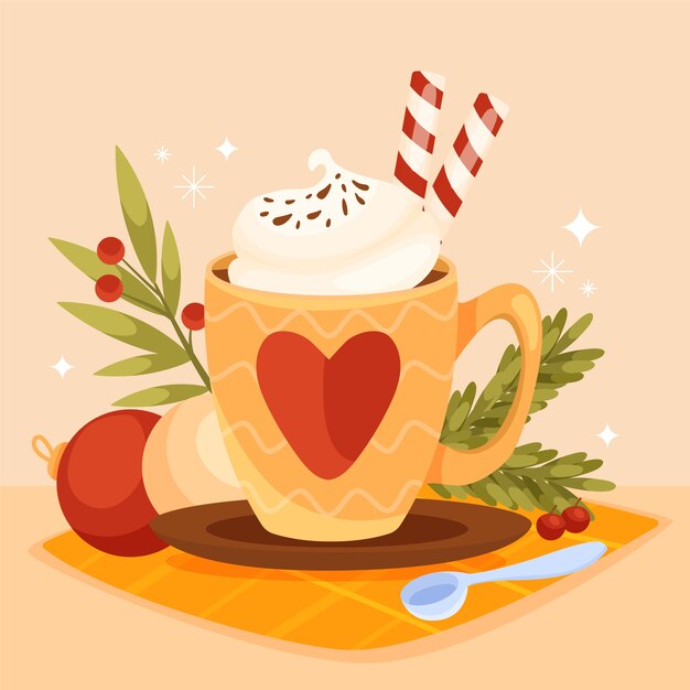 Ilustración plana de chocolate caliente de navidad