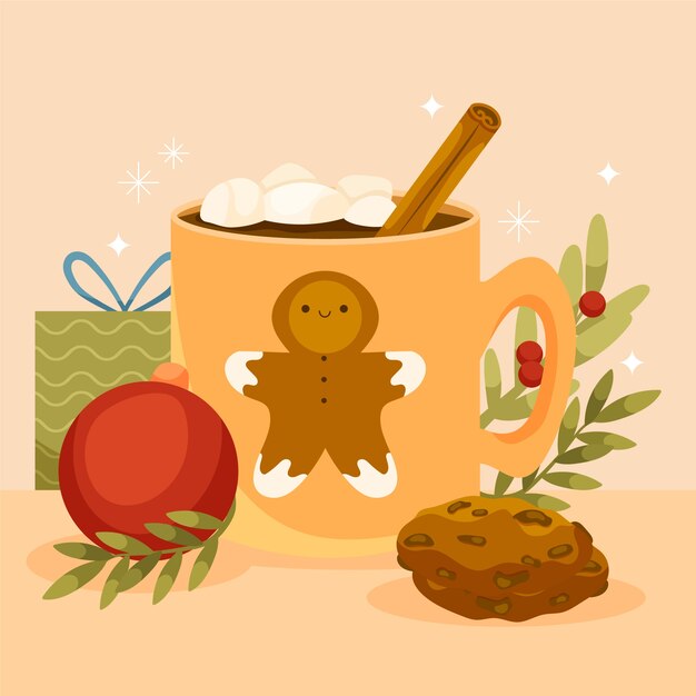 Ilustración plana de chocolate caliente de navidad