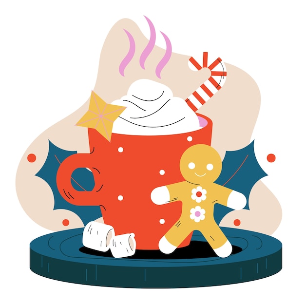 Ilustración plana de chocolate caliente de navidad