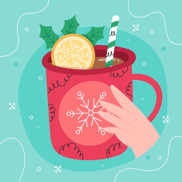 Ilustración plana de chocolate caliente de Navidad