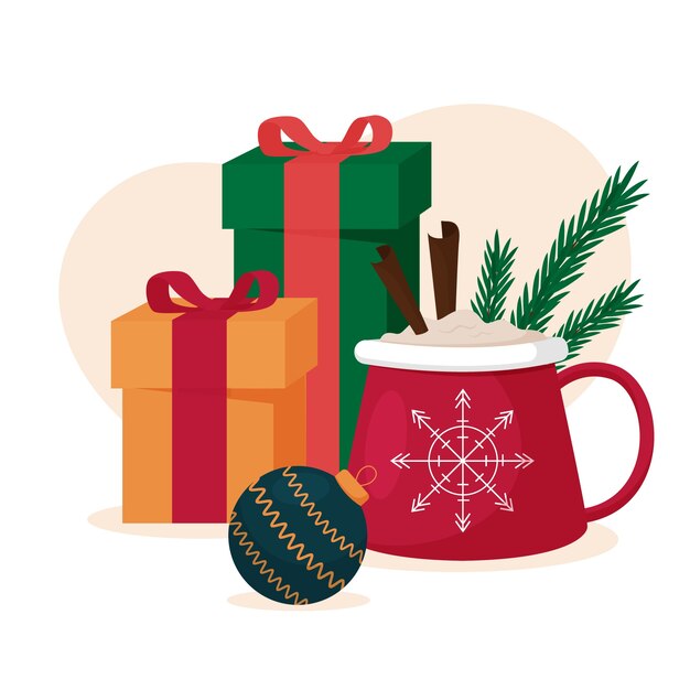 Ilustración plana de chocolate caliente de Navidad